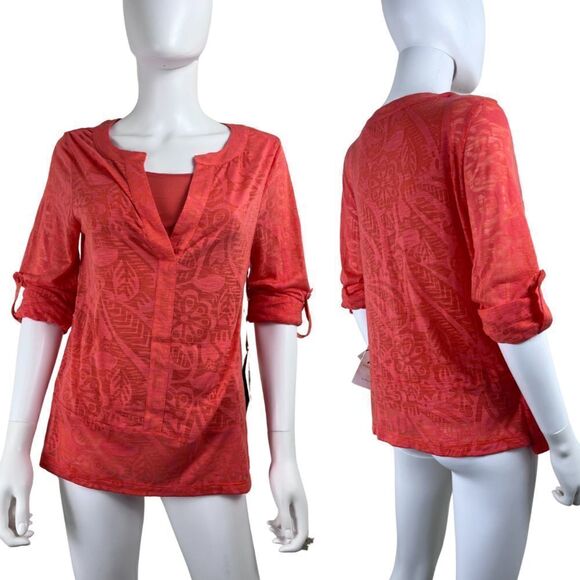 Miraclebody Miraclesuit Size S Pullover Coral Jacquard Floral Minimalist NEW Top - Picture 1 of 14